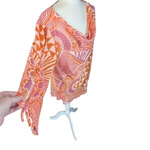 New Lane Bryant Sheer Slit Bell Sleeves Coverup/ Tunic Top Orange NWT Sz 14/16